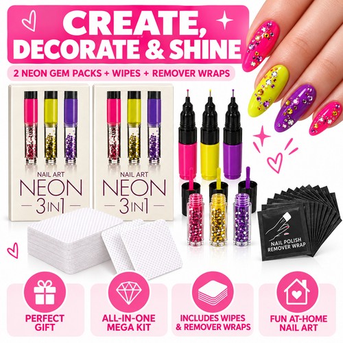 Neon nail art penne set - neon,